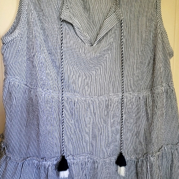 Caslon Tops - Cute blue & white striped ruffled top